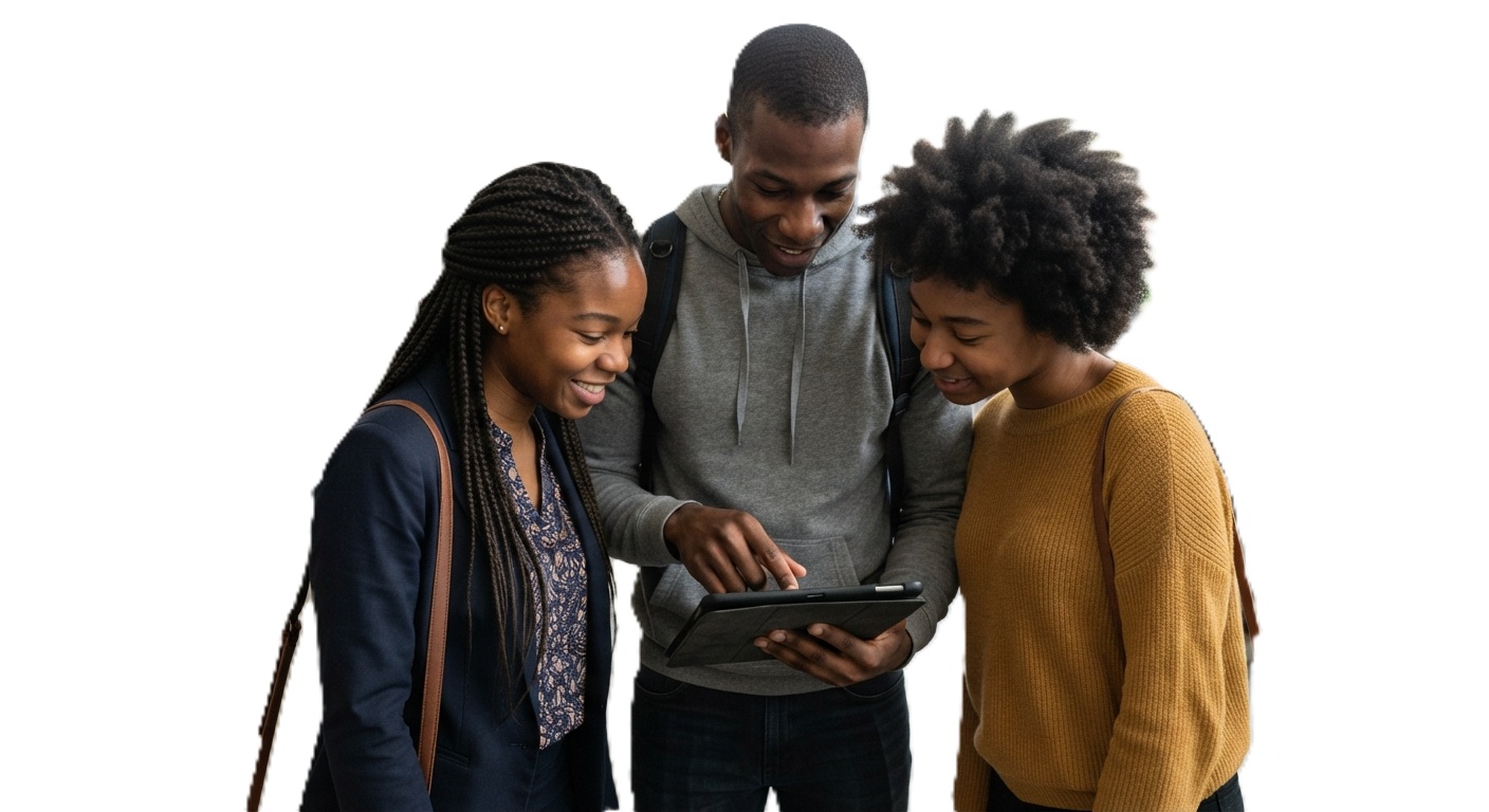 Students studying together around a laptop